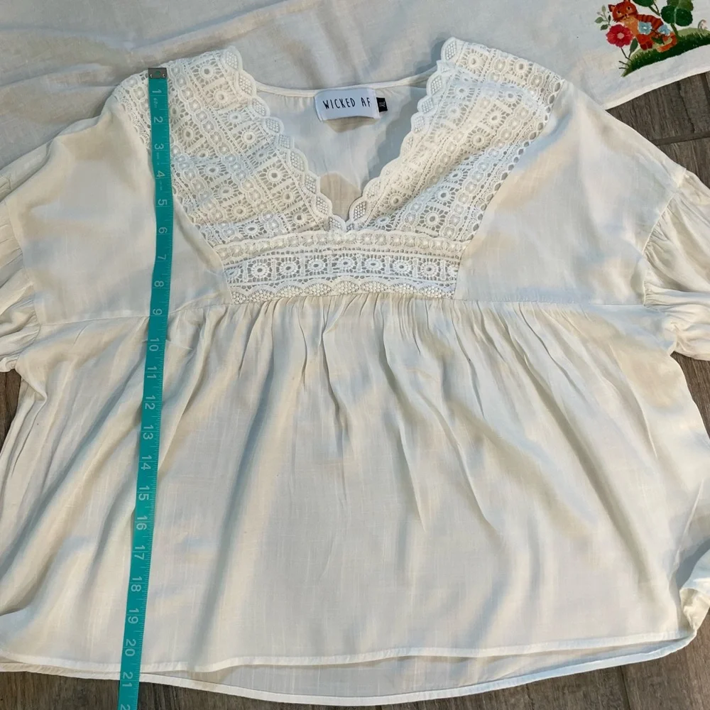 Boho White Crochet Yoke Peasant Top - Picture 4 of 10